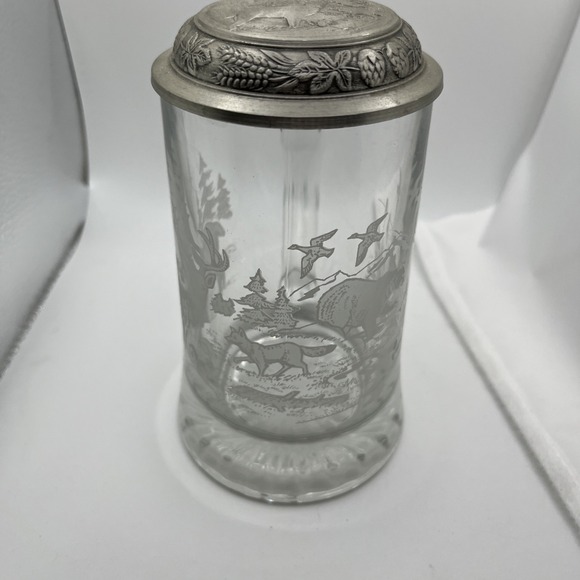 Nature Themed Beer Stein Made In Italy Pewter Lid Wildlife Scene 2 Lbs Weight‎ - Picture 2 of 8